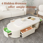 Penelope Cream Style Oval Extendable Coffee Table Solid Wood with 4 Drawers, No-Assembly Required