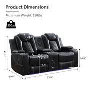 Griffin Leather Power Recliner Loveseat Couch with Bass Speakers and LED Lights