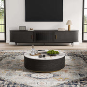 Anakin Drum Coffee Table – Sintered Stone Elegance with Dual Solid Wood Drawers, Ready to Use