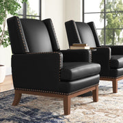 Ariston Genuine Leather Wingback Armchair with Solid Wood Leg (Set of 2)