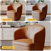 Claude Tufted Genuine Leather Classic Swivel Barrel Chair 