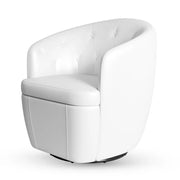 Claude Tufted Genuine Leather Classic Swivel Barrel Chair 