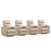 Ethan Modern Power Reclining Faux Leather Home Theater Seats with Cup Holders, Set of 4