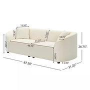 Clara Modern Curved 3-Seater Sofa with Rolled Arms, Velvet Upholstery, and Accent Pillows – Beige