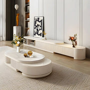 Penelope Cream Style Oval Extendable Coffee Table Solid Wood with 4 Drawers, No-Assembly Required