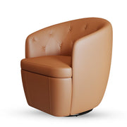 Claude Tufted Genuine Leather Classic Swivel Barrel Chair 