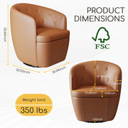 Claude Tufted Genuine Leather Classic Swivel Barrel Chair 