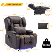Magnus Leather Power Recliner Chair Home Theater Seating with LED Lights and Cup Holders