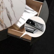 Anakin Drum Coffee Table – Sintered Stone Elegance with Dual Solid Wood Drawers, Ready to Use