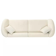 Clara Modern Curved 3-Seater Sofa with Rolled Arms, Velvet Upholstery, and Accent Pillows – Beige