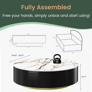 Anakin Drum Coffee Table – Sintered Stone Elegance with Dual Solid Wood Drawers, Ready to Use