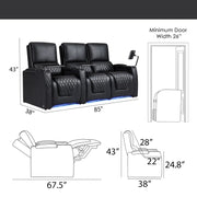 Valerie Home Theater Seating Top Grain Leather Recliner Sofa Power Headrest & Footrest