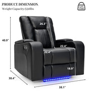 Phoenix 38'' Modern Upholstered Home Theater Power Reclining Chair with Arm Compartment, USB & Type-C
