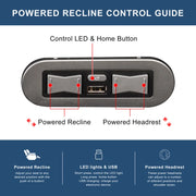 Maverick Power Recliner with Adjustable Headrest  for Man Cave Home Theater Chair with Cup Holders USB LED (Set of 4)