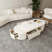Penelope Cream Style Oval Extendable Coffee Table Solid Wood with 4 Drawers, No-Assembly Required