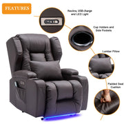 Magnus Leather Power Recliner Chair Home Theater Seating with LED Lights and Cup Holders