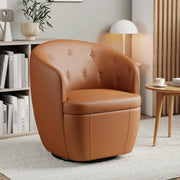 Claude Tufted Genuine Leather Classic Swivel Barrel Chair 