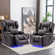 Magnus Leather Power Recliner Chair Home Theater Seating with LED Lights and Cup Holders