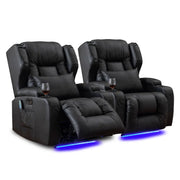 Magnus Leather Power Recliner Chair Home Theater Seating with LED Lights and Cup Holders