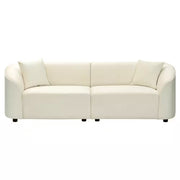 Clara Modern Curved 3-Seater Sofa with Rolled Arms, Velvet Upholstery, and Accent Pillows – Beige