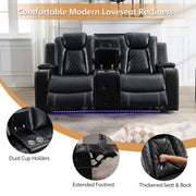 Griffin Leather Power Recliner Loveseat Couch with Bass Speakers and LED Lights