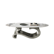 Indigo Luxury White Oval Coffee Table with Musical Note Base–Modern Accent Piece for Living Room Decor