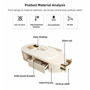 Penelope Cream Style Oval Extendable Coffee Table Solid Wood with 4 Drawers, No-Assembly Required
