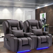 Magnus Leather Power Recliner Chair Home Theater Seating with LED Lights and Cup Holders