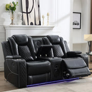 Griffin Leather Power Recliner Loveseat Couch with Bass Speakers and LED Lights