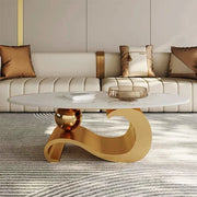 Indigo Luxury White Oval Coffee Table with Musical Note Base–Modern Accent Piece for Living Room Decor