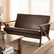 Harvey Mid-Century Modern 2-Seater Loveseat with Distressed Faux Leather Finish