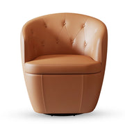 Claude Tufted Genuine Leather Classic Swivel Barrel Chair 