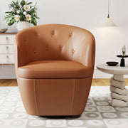 Claude Tufted Genuine Leather Classic Swivel Barrel Chair 
