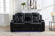 Griffin Leather Power Recliner Loveseat Couch with Bass Speakers and LED Lights