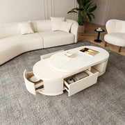 Penelope Cream Style Oval Extendable Coffee Table Solid Wood with 4 Drawers, No-Assembly Required