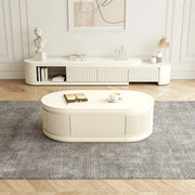 Penelope Cream Style Oval Extendable Coffee Table Solid Wood with 4 Drawers, No-Assembly Required